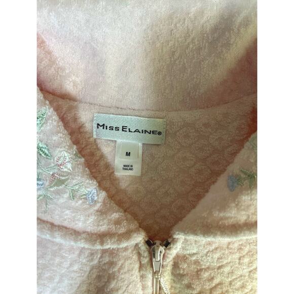 Vtg Miss Elaine Pink Embroidered Quilted Bed Jacket Pockets Robe Cottage Granny - Picture 4 of 11
